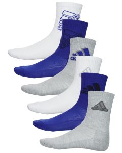 Adidas Youth Cushioned 2.0 Crew 6-Pack Sock Blue/Grey