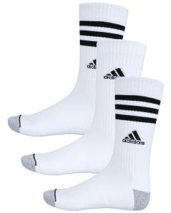 Adidas Men's Cushioned 3-Stripe 3-Pack Crew Sock White